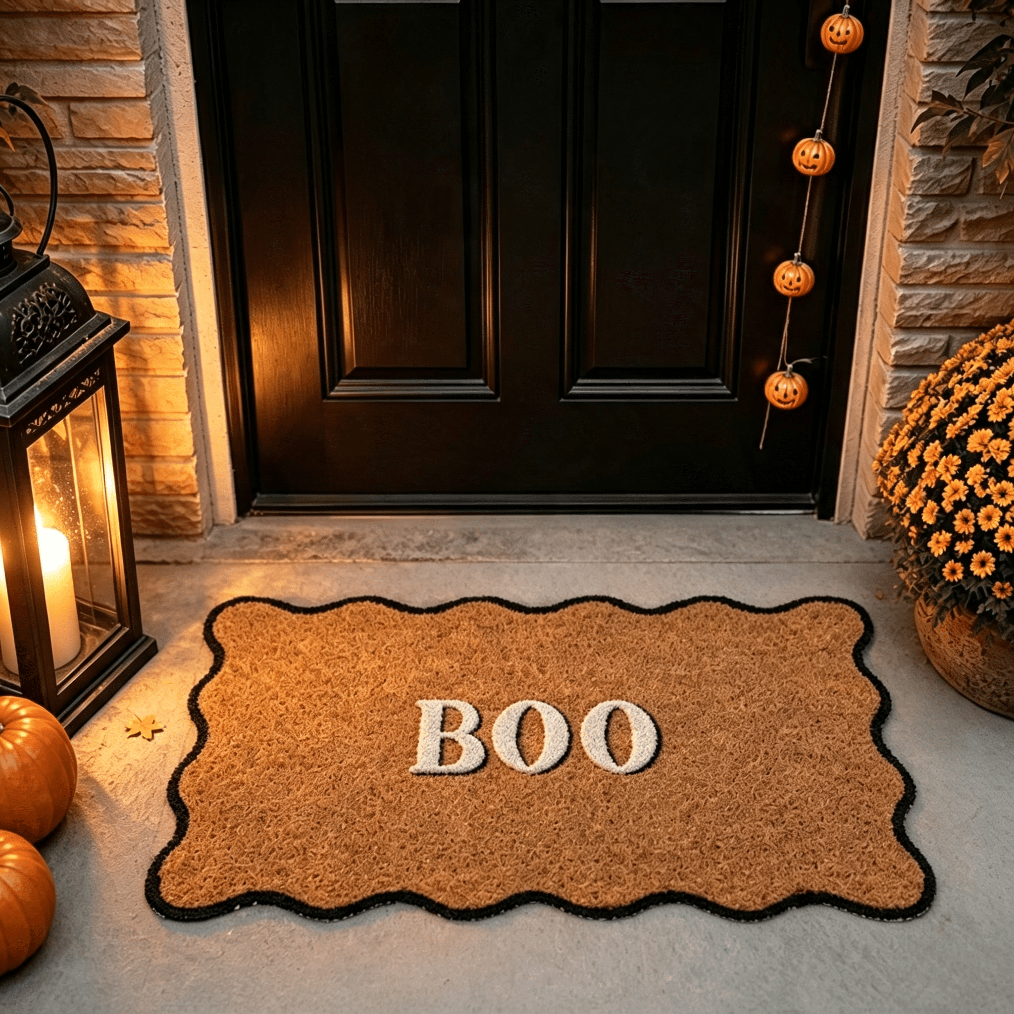 Clearance Halloween Multicolor Scallop Boo Outdoor Coir Doormat, 48" x 30" Large Halloween Bath Rug, Halloween Decoration Outdoor Indoor, Gift for Women Men
