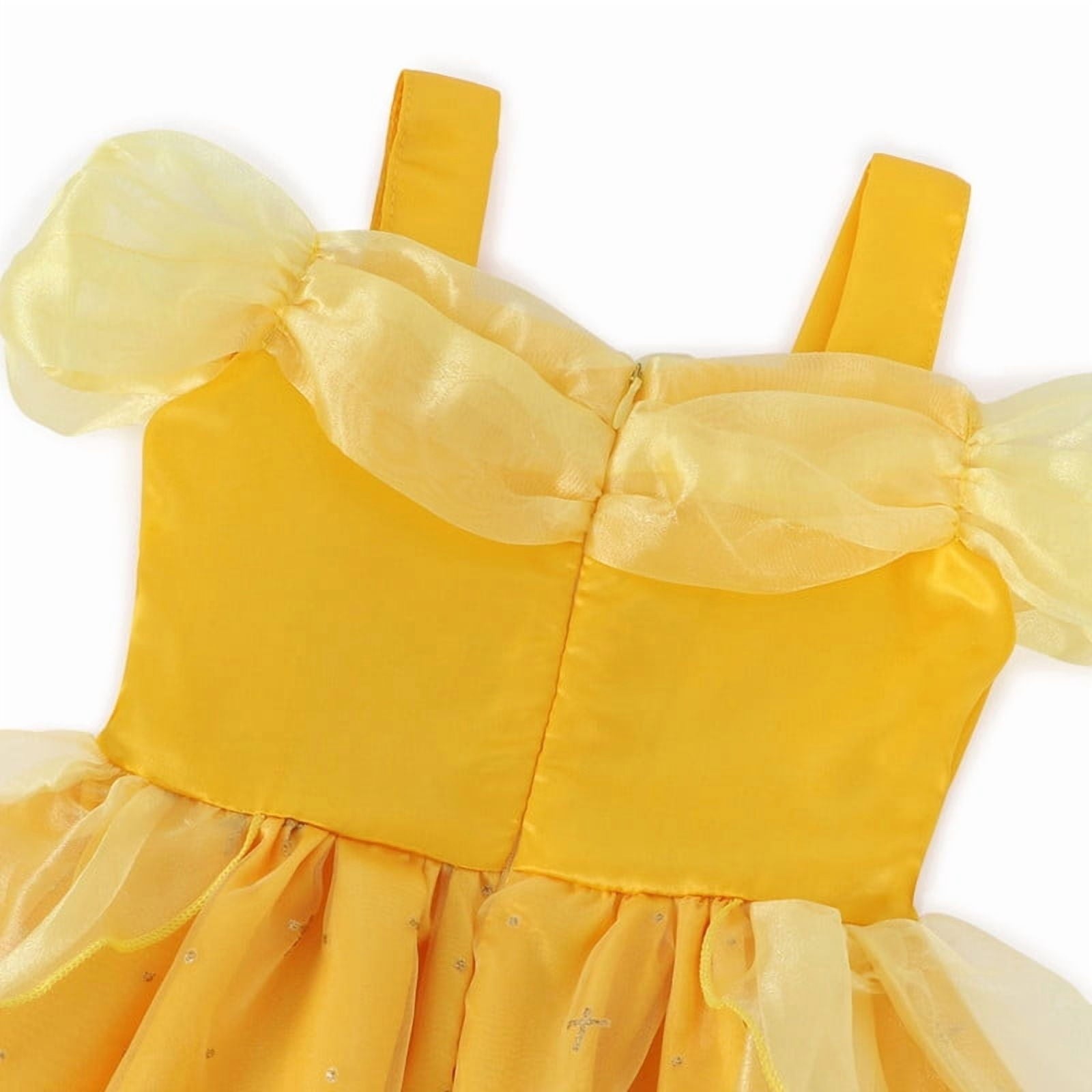 Jurebecia Princess Dress for Girls Costume Kids Off Shoulder Layered Toddler Halloween Cosplay Birthday Party Outfit up Yellow 120 cm 5-6 Years