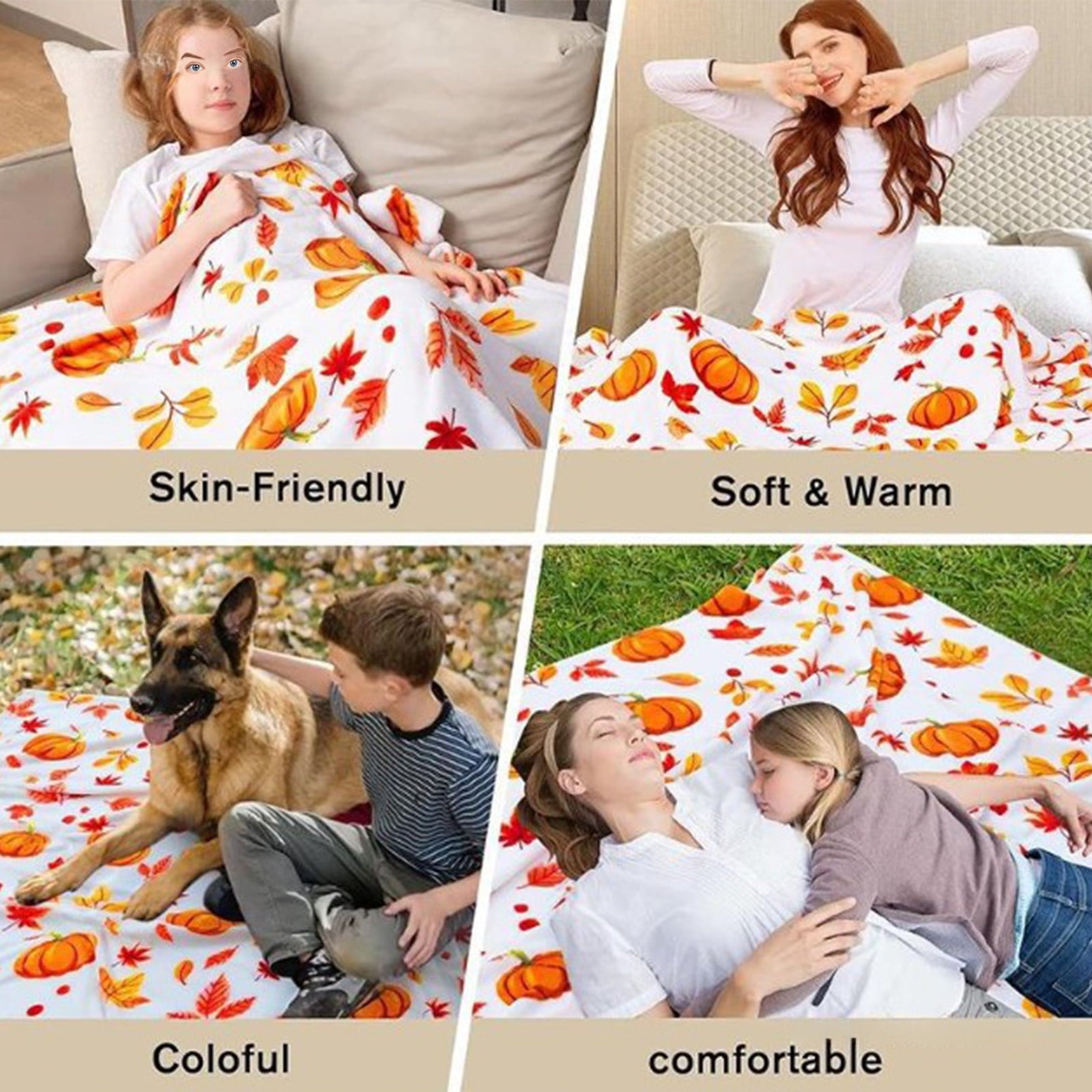 FastXmas Halloween Throw Blanket, 30"x40" Flannel Fleece Pumpkins Maple Checkered Plush Blanket, Soft Lightweight Skin-Friendly Fall Harvest Decorative Throw Blanket for Couch Sofa Bed Outdoor