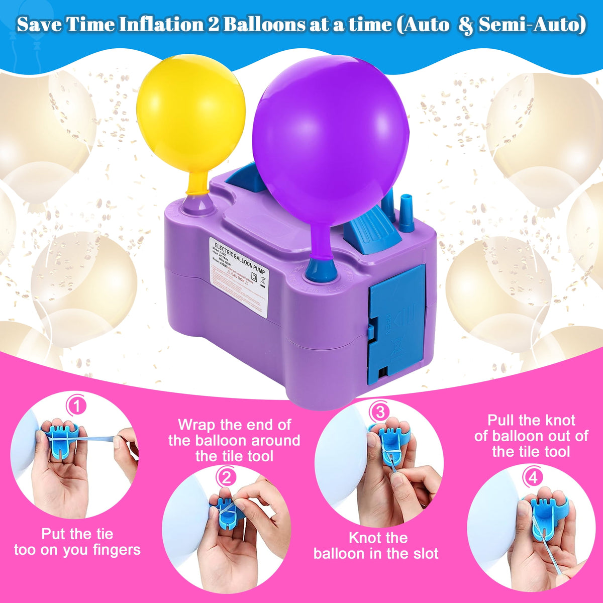 Electric Balloon Pump, Portable Dual Nozzle Blower Air Balloon Pump & Inflator for All Balloons Party Wedding Decoration