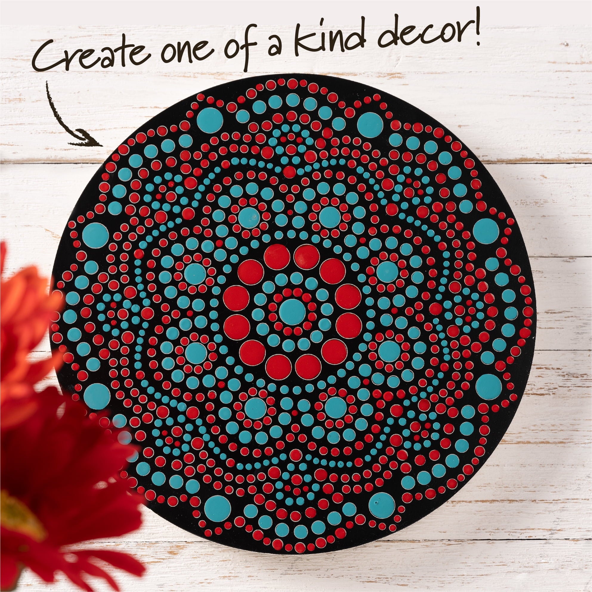 Plaid Unpainted Wood Surfaces Circle Plaque, Traditional Mandala, 10"