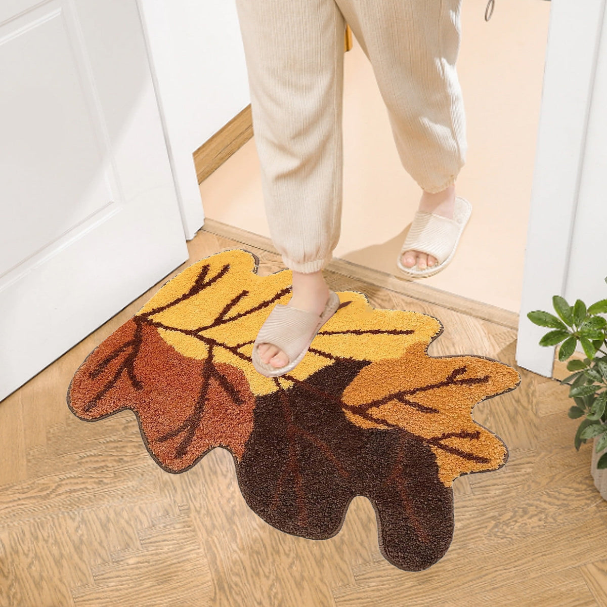 Fall Area Rug Maple Leaf Pumpkin Imitation Wool Mat 27.56x27.56in Polyester Skidproof & Soft for Living Room Bedroom Entryway Fall Doormat by MPOISVA