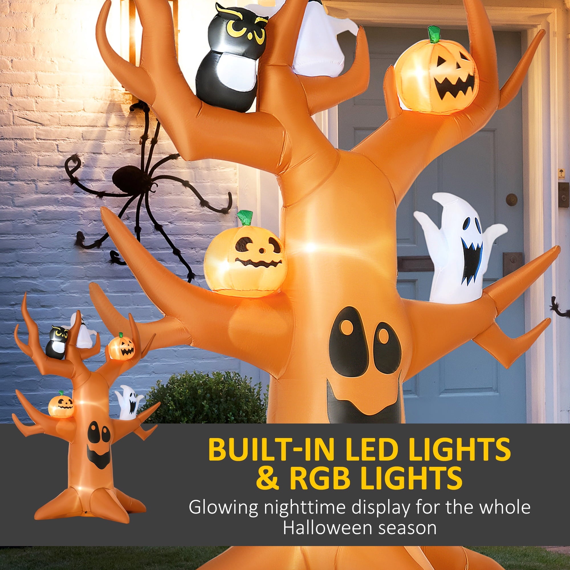 Outsunny 5' Halloween Inflatables Outdoor Decorations Ghost Tree with Pumpkins, Blow-Up LED Yard Decor Indoor Outdoor for Garden, Lawn, Party, Holiday