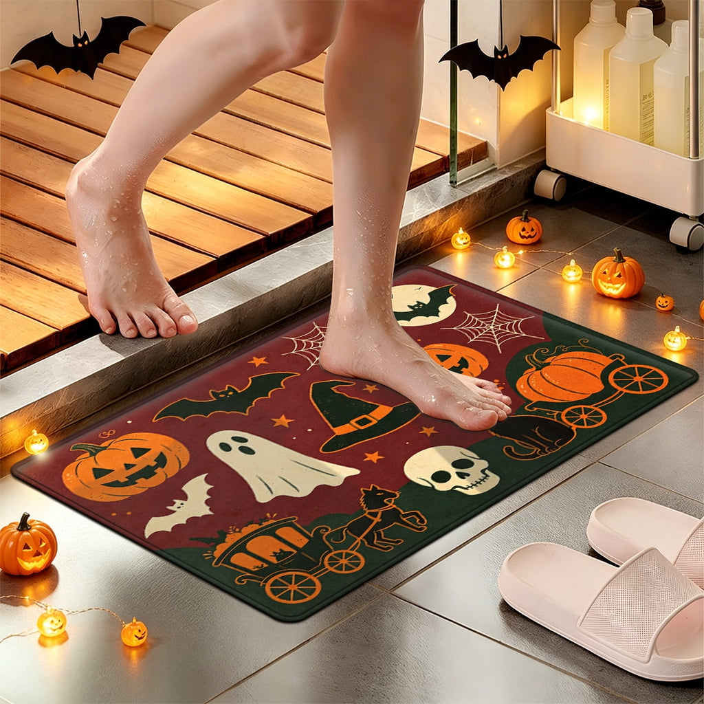 YIMEIS Halloween Neon Pumpkin Lanterns 3Pcs Flannel Mat & Kitchen Rugs Set,Soft Non-slip,16''×24'' 20''×30'' 17''×47'' Inches,for Entryway Bathroom