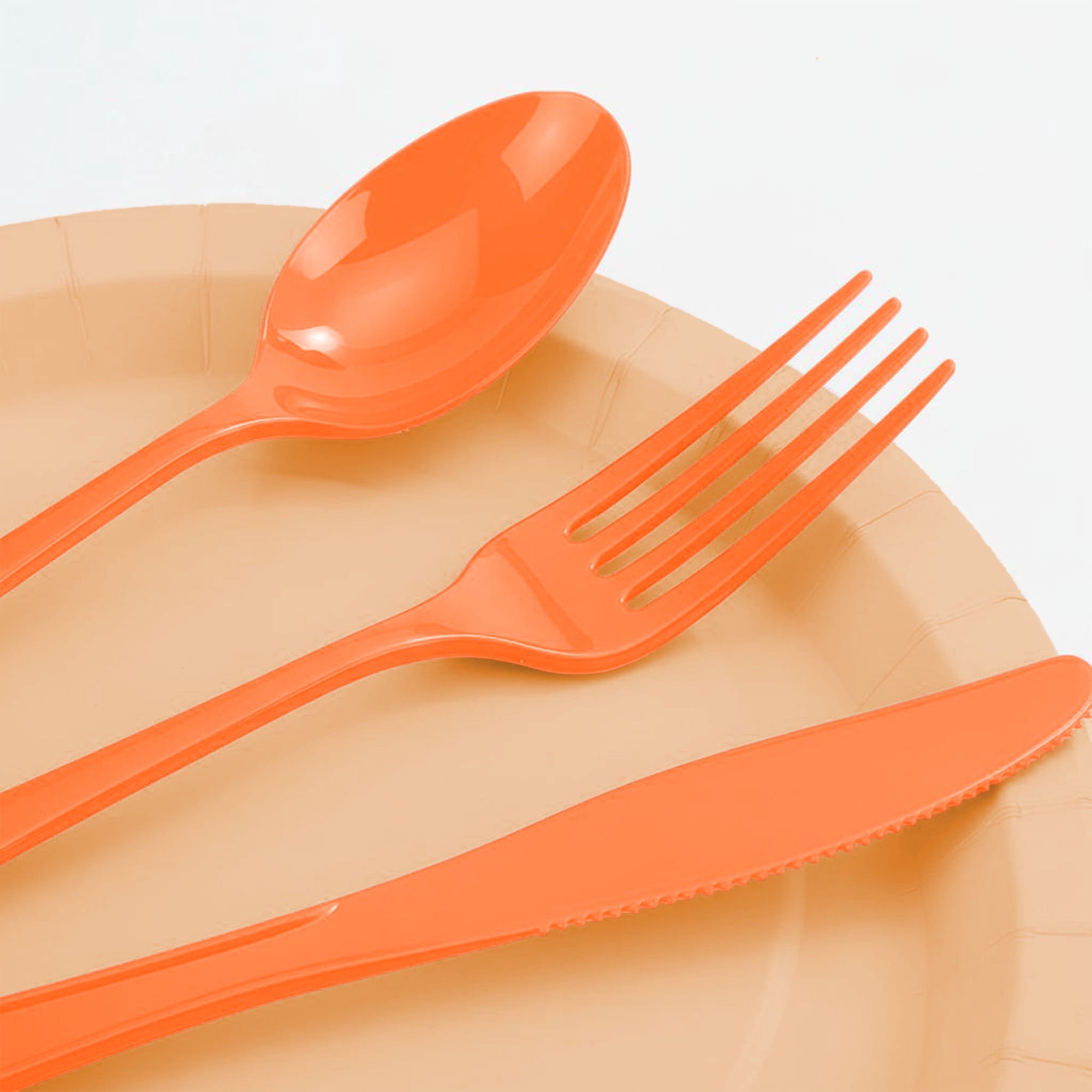 Plastic Disposable Cutlery Set, Tangerine, 24 Pieces, by Way To Celebrate