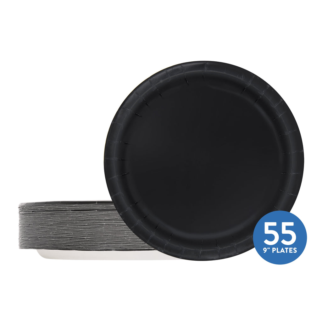 55 Count 9IN Black Paper Dinner Plates by Way To Celebrate
