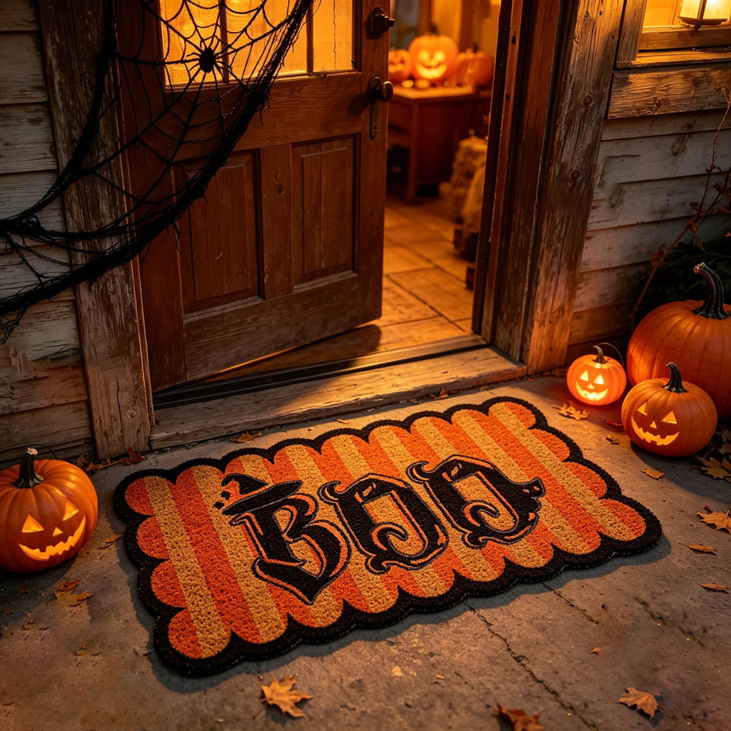 PYURTEP Halloween Door Mat Pumpkin Bat Pattern Entryway Doormats Non-Slip Indoor Outdoor Welcome Mat for Halloween Decor