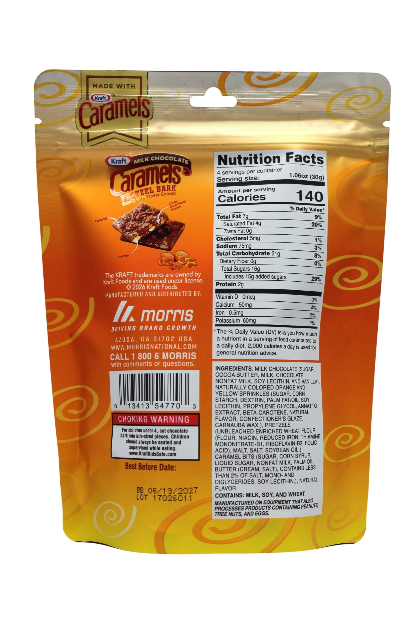 KRAFT CARAMELS Candy Corn Pretzel Bark, Milk Chocolate, 4.2 oz Bag