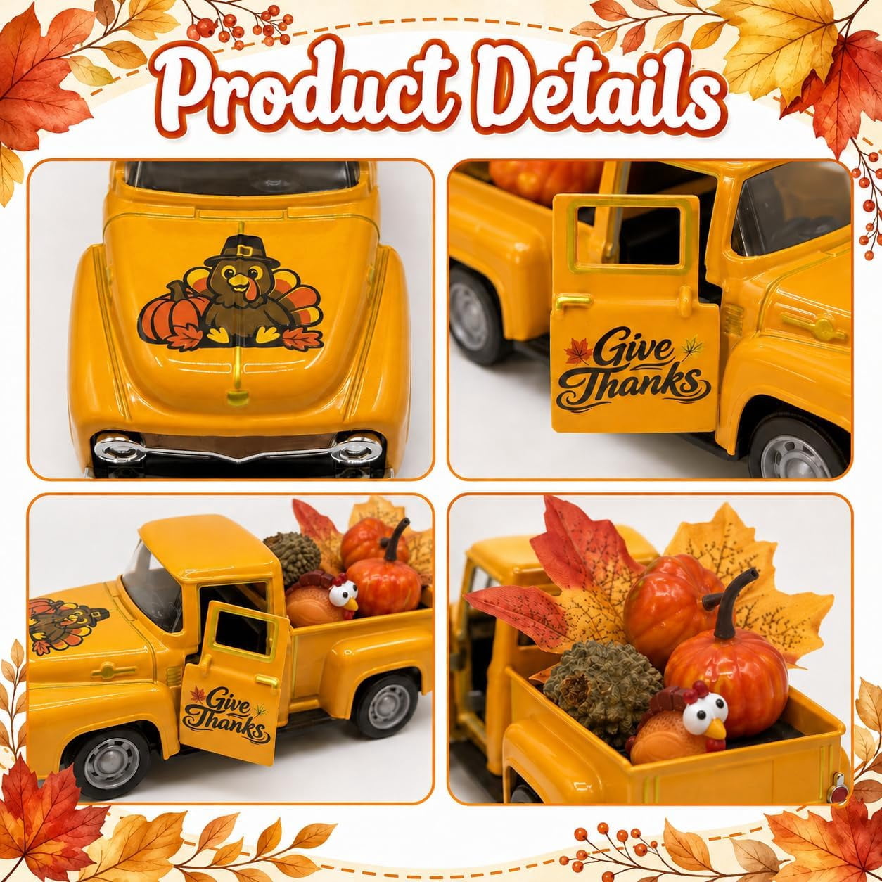 Molumo Halloween Truck Decor - Vintage Pink Pickup Truck with Ghost and Pumpkin Figurines for Halloween Home Tiered Tray Holiday Party Decoration