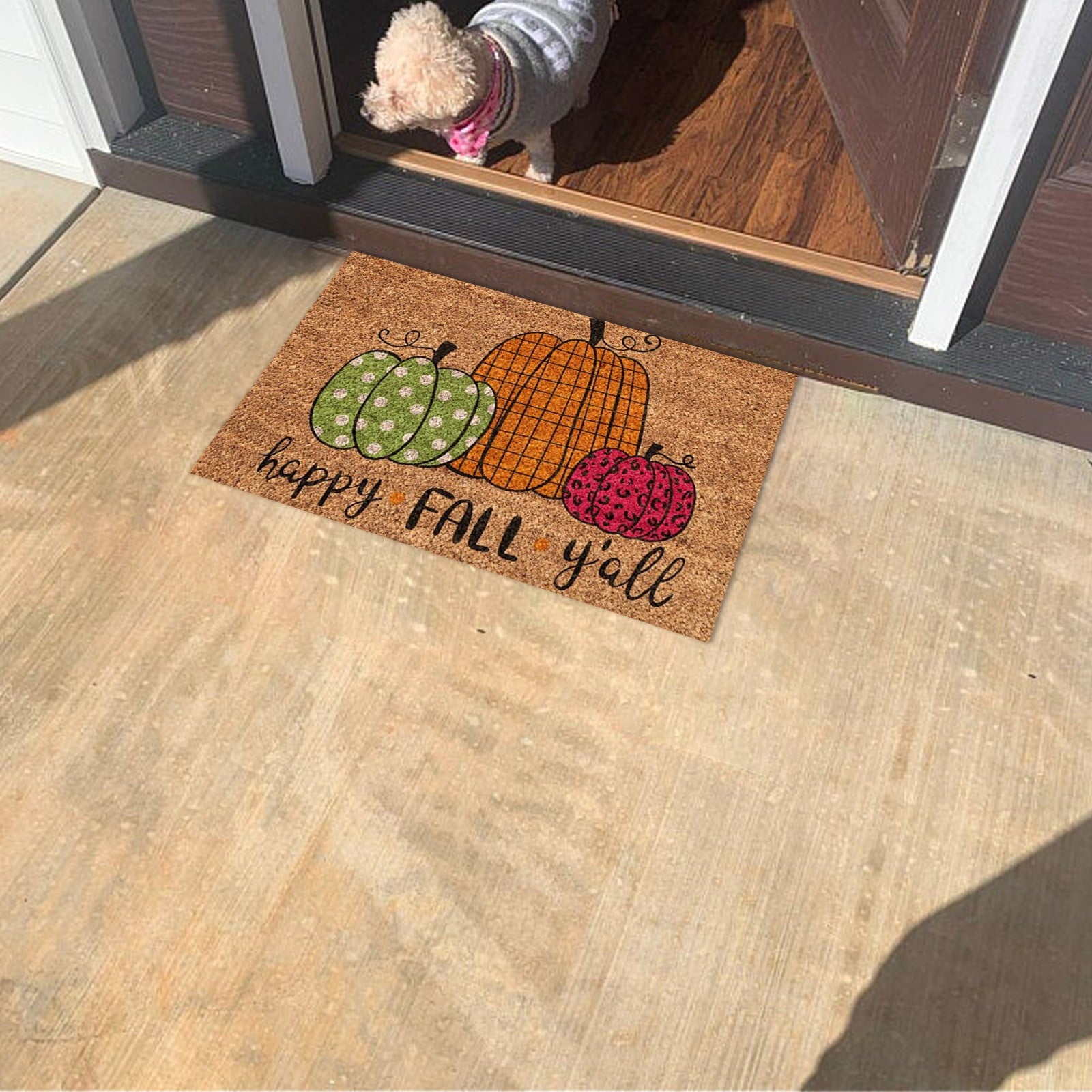 KCEHTA Happy Fall Welcome Mat, Fall Maple Leaf Pumpkin Door Mat, Autumn Front Door Mat, Halloween Thanksgiving Welcome Doormat Indoor Outdoor Entryway Rug Floor Mats