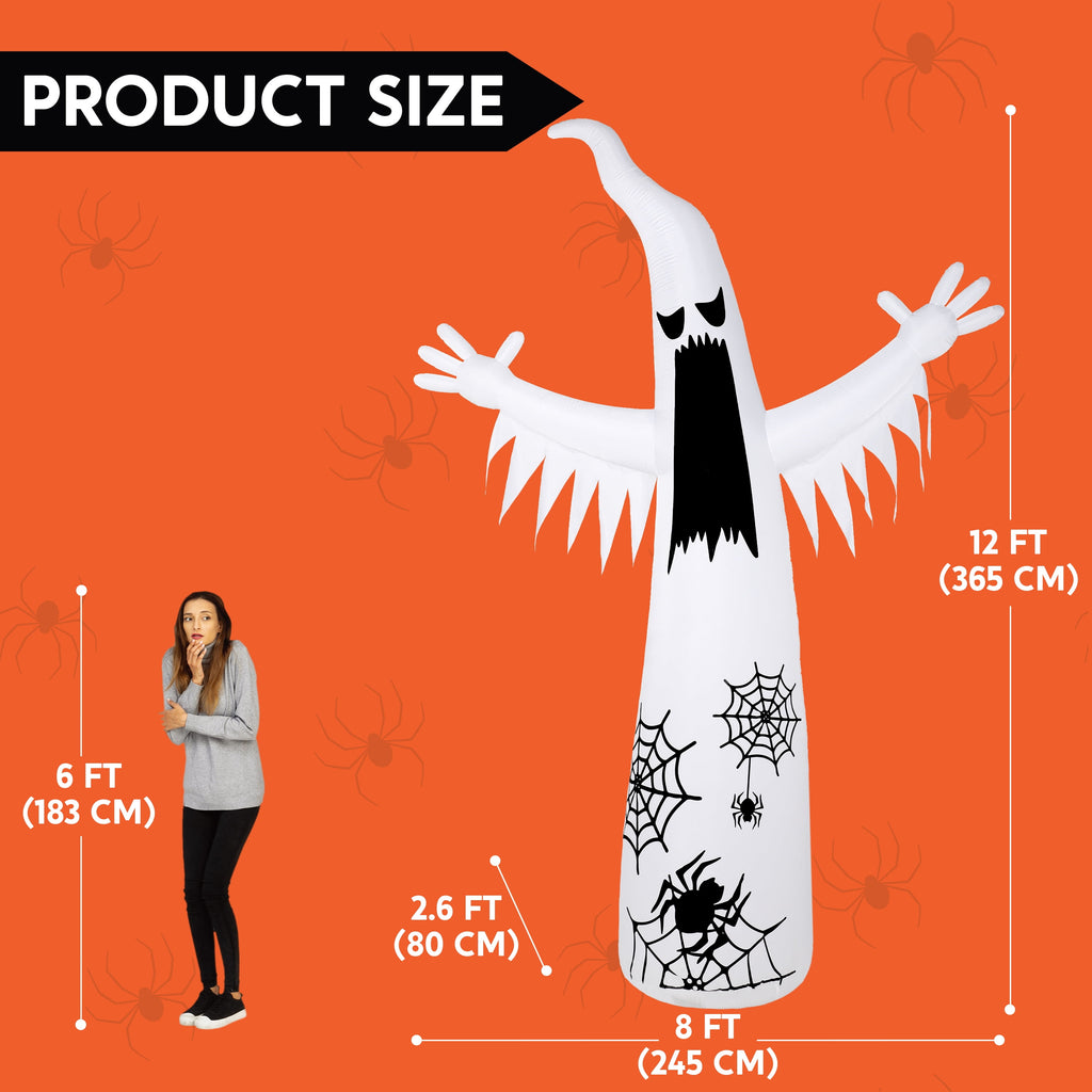 Joyfy 12 ft Halloween Inflatable Outdoor Ghost,Giant Ghost Blow Up Decor with Built-in LED Lights,inflatables with Build-in LEDs,Spooky Outdoor Decorations for Yard & Lawn