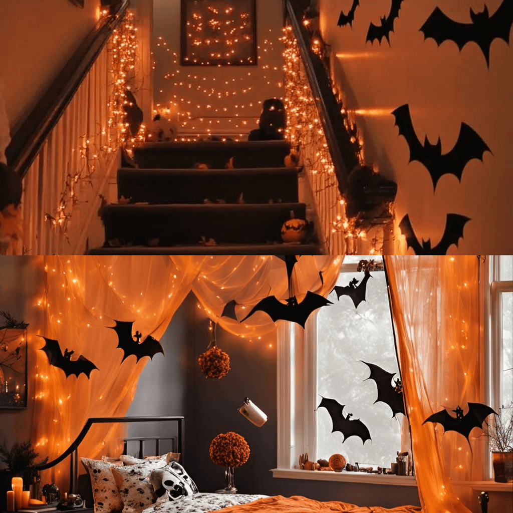 LAMPHOME Orange Halloween String Lights Outdoor, 32.5FT 100 LED Waterproof Christmas Lights with 16 Lighting Modes for Halloween Garden Party Christmas Xmas Tree Lights Decor