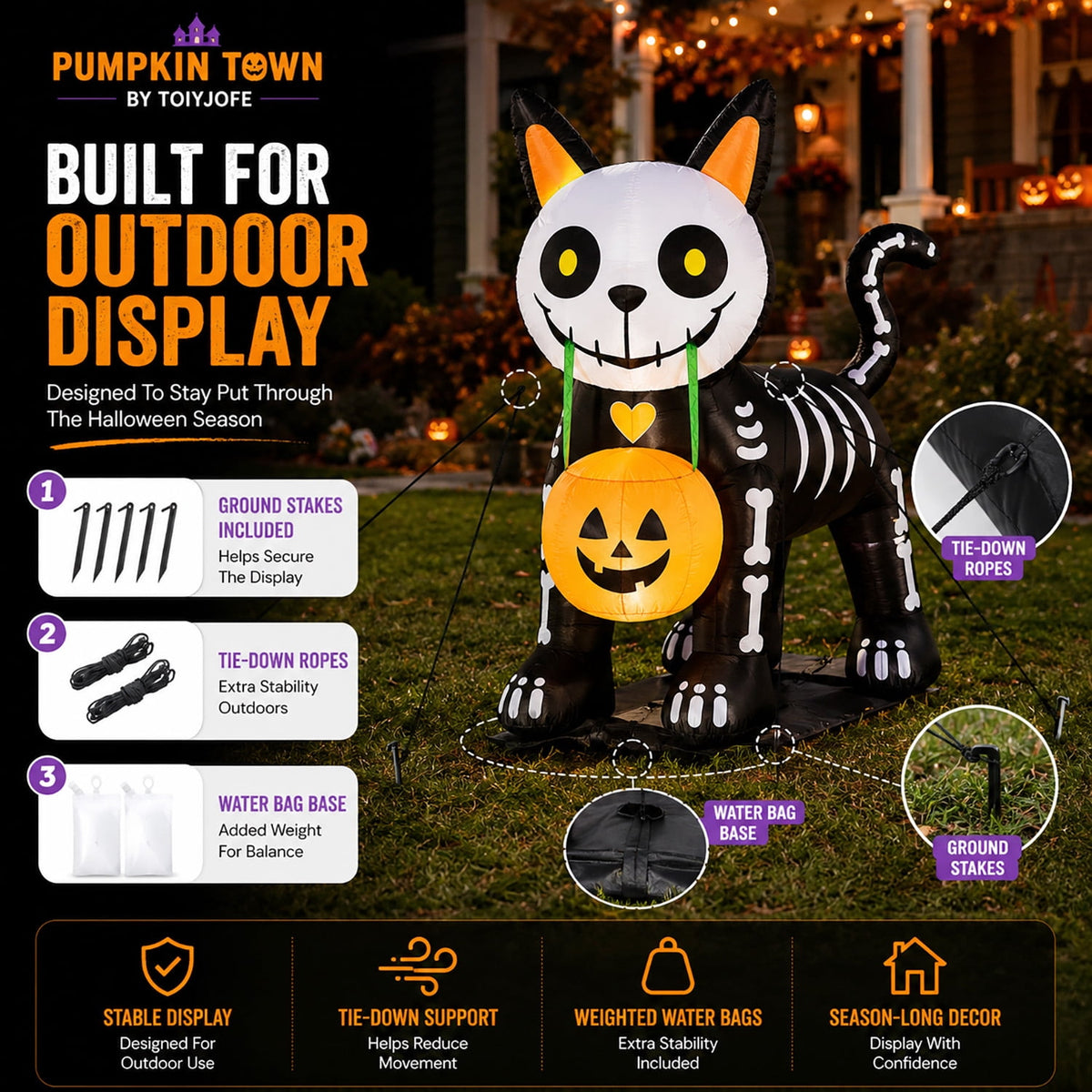 Toiyjofe 5.5 ft Halloween Inflatable Ghost with Pumpkin, LED Lighted Cute Halloween Yard Decoration for Porch, Lawn, Walkway & Party