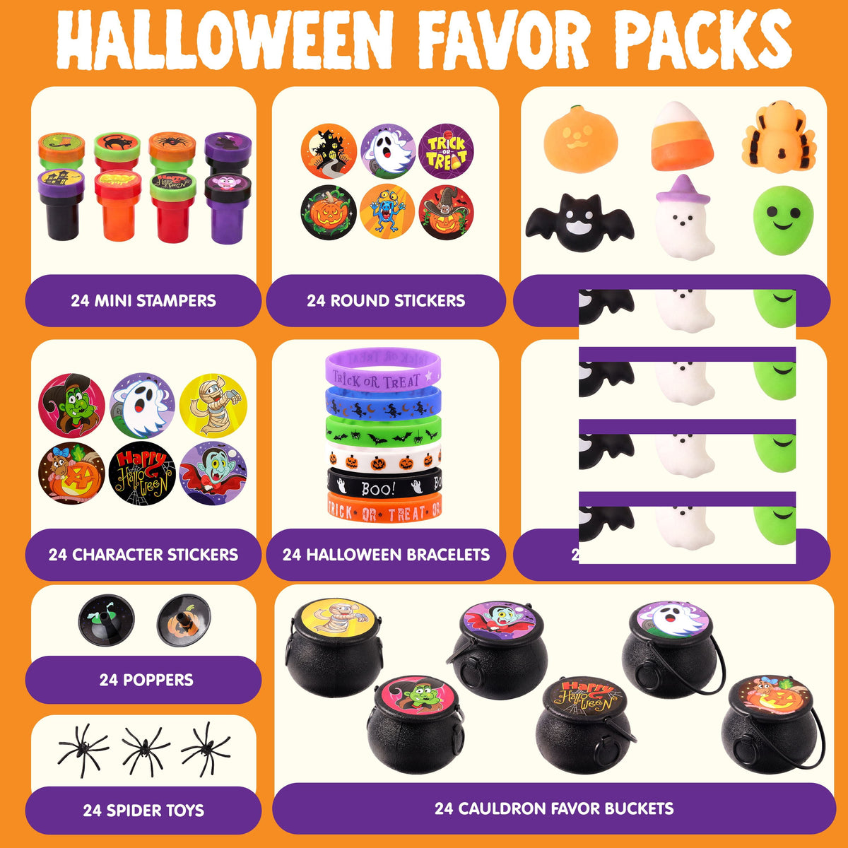 Joyfy 168 Pcs Halloween Stationery Party Favors,Halloween Gifts for Kids,Halloween Goodies Including Halloween Vampire Teeth,Spiders,Stamps,Stickers,Slap Bracelets