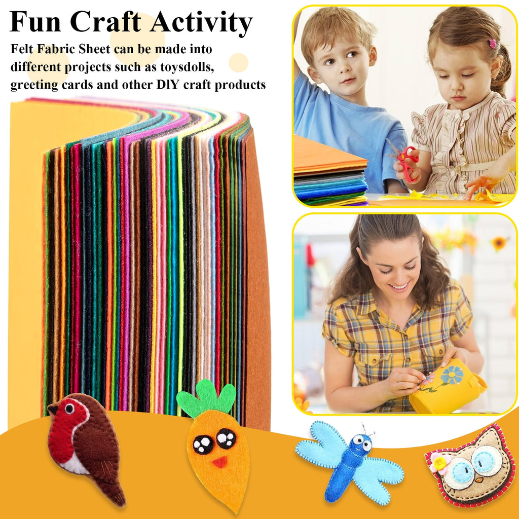 LANNEY Felt Sheets for Crafts 8x12 Inch, 45Pcs Assorted Color Soft Felt Fabric, Squares Non woven 1mm Thick, for DIY Sewing Craft Patchwork Decoration, School Projects