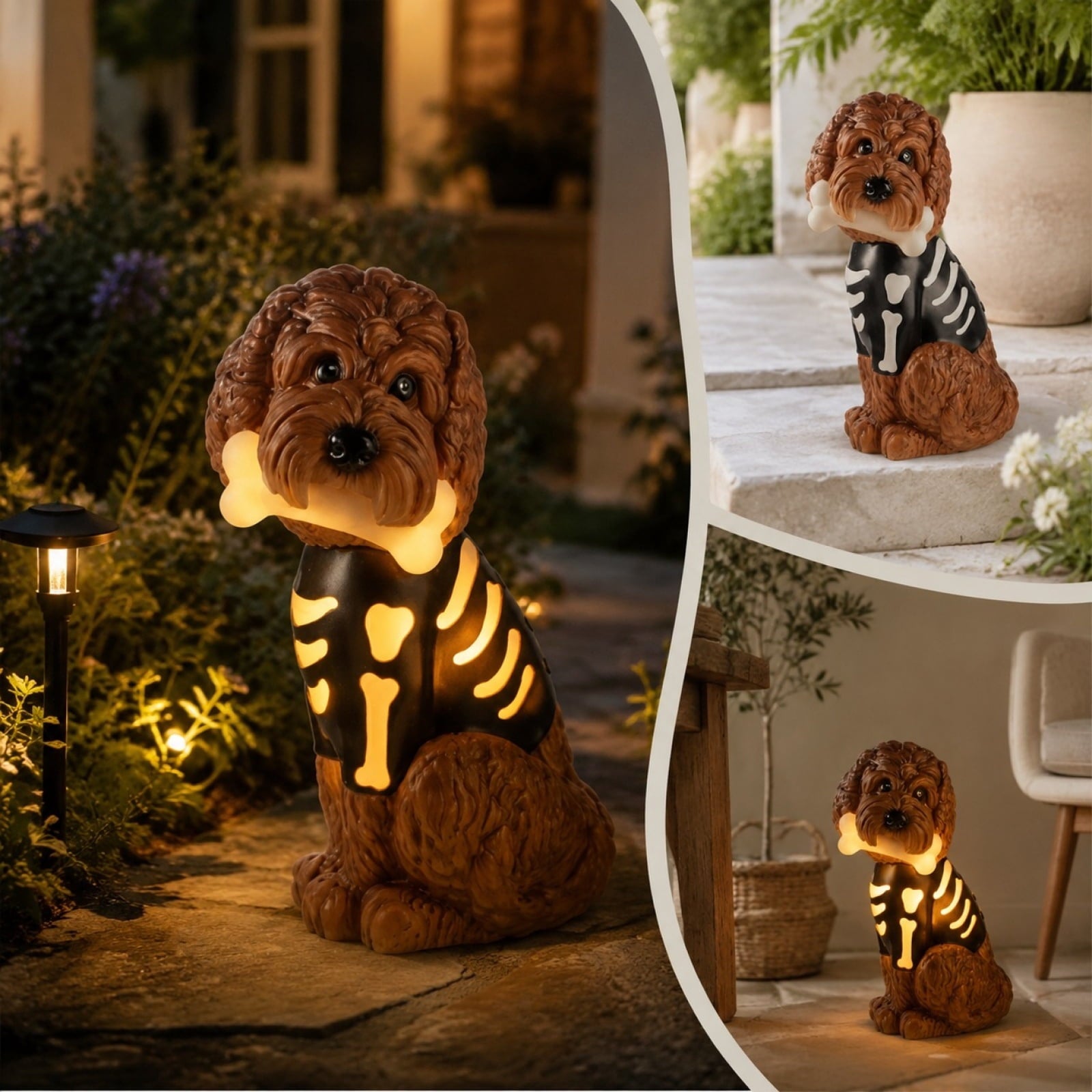 Clearance Halloween Schnauzer Bat Figurine with Ghost Bucket, 8 inch Resin Cute Dog Gifts Tabletop Decor