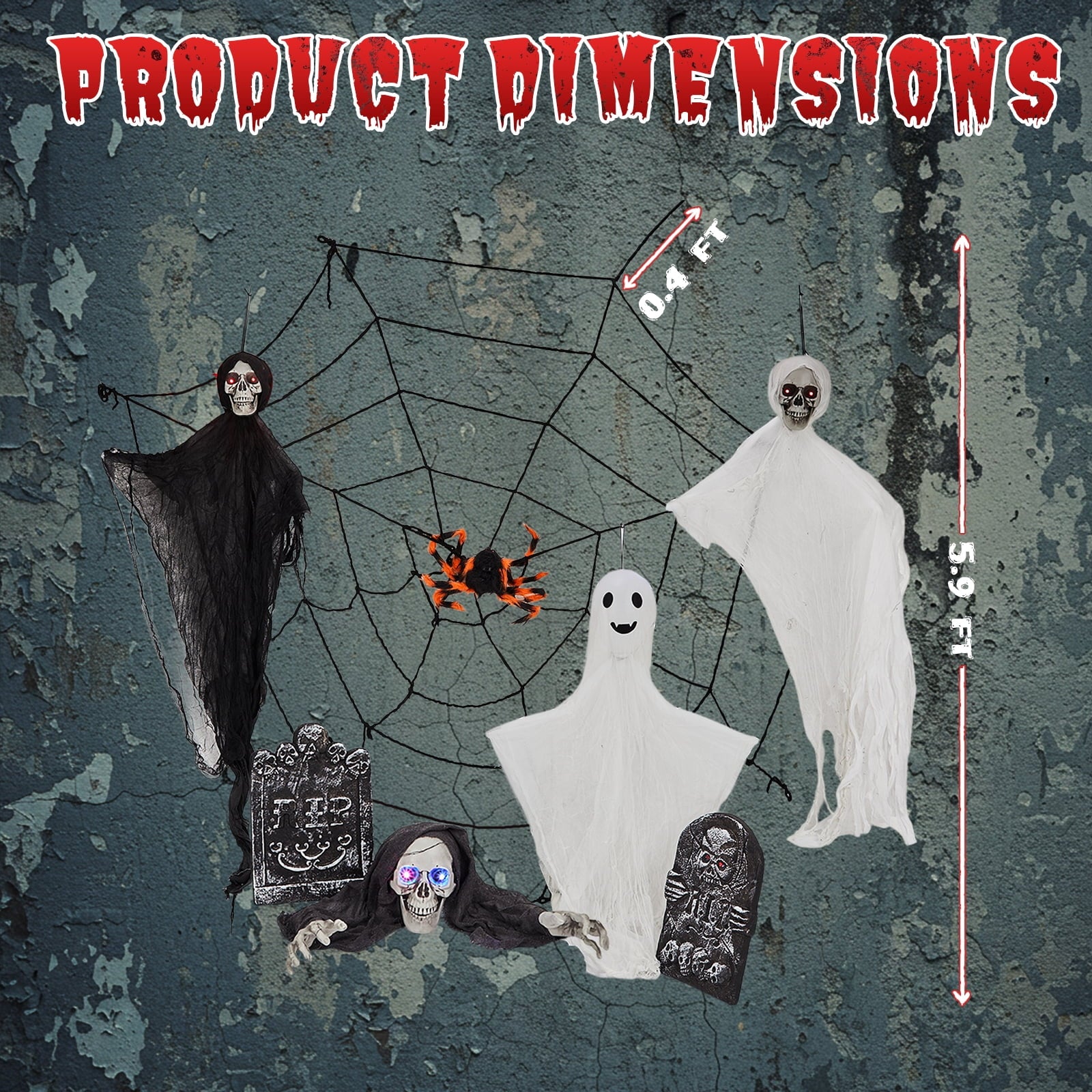 Ktaxon 4ft Halloween Outdoor Decoration Ghost Set Hanging Animated Decoration 8pcs Creepy Set w/ Pre-Recorded Screaming
