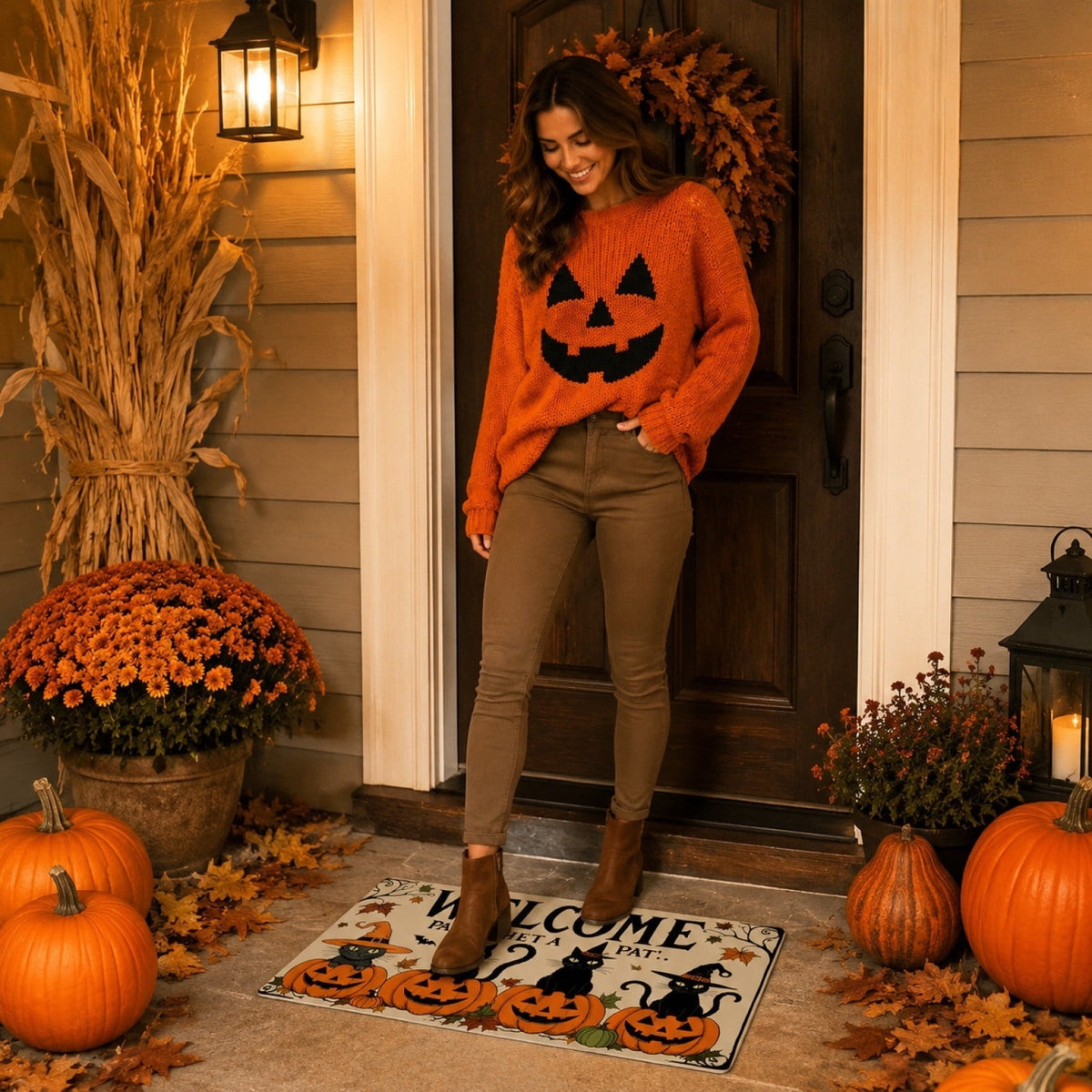 WWC Halloween Door Mat, 32x20 inch Halloween Decor Thick Non Slip Ghost doormat, Entryway Rug for Fall Party Indoor Outdoor Front Porch