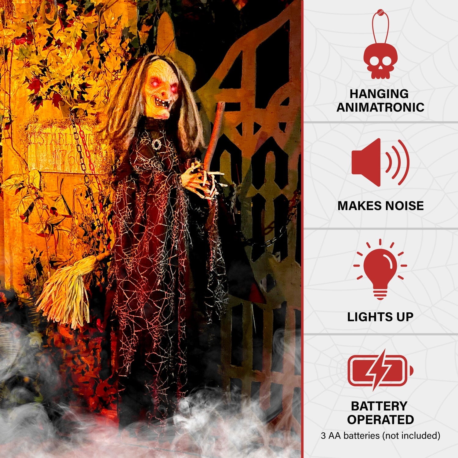 Haunted Hill Farm 5.75 ft Animatronic Witch Indoor/Covered Outdoor Halloween Decoration, HHWITCH-20FLSA