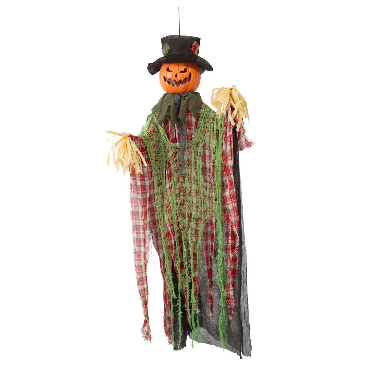ATC Halloween Animated Hanging Pumpkin Man Decoration with Red Checkered Shirt