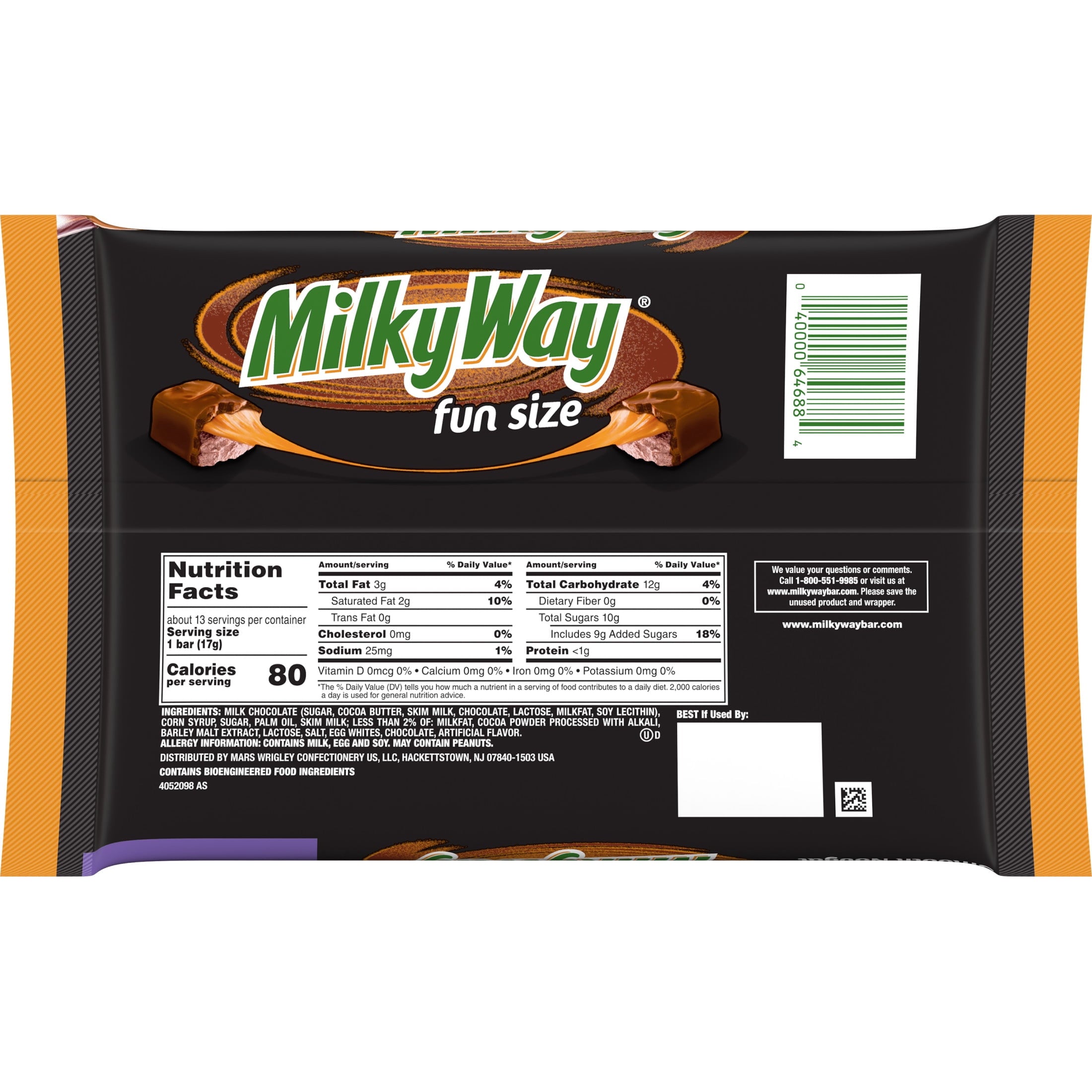Milky Way Caramel Nougat Fun Size Halloween Chocolate Bars, Treating Bag - 7.69 oz Bag