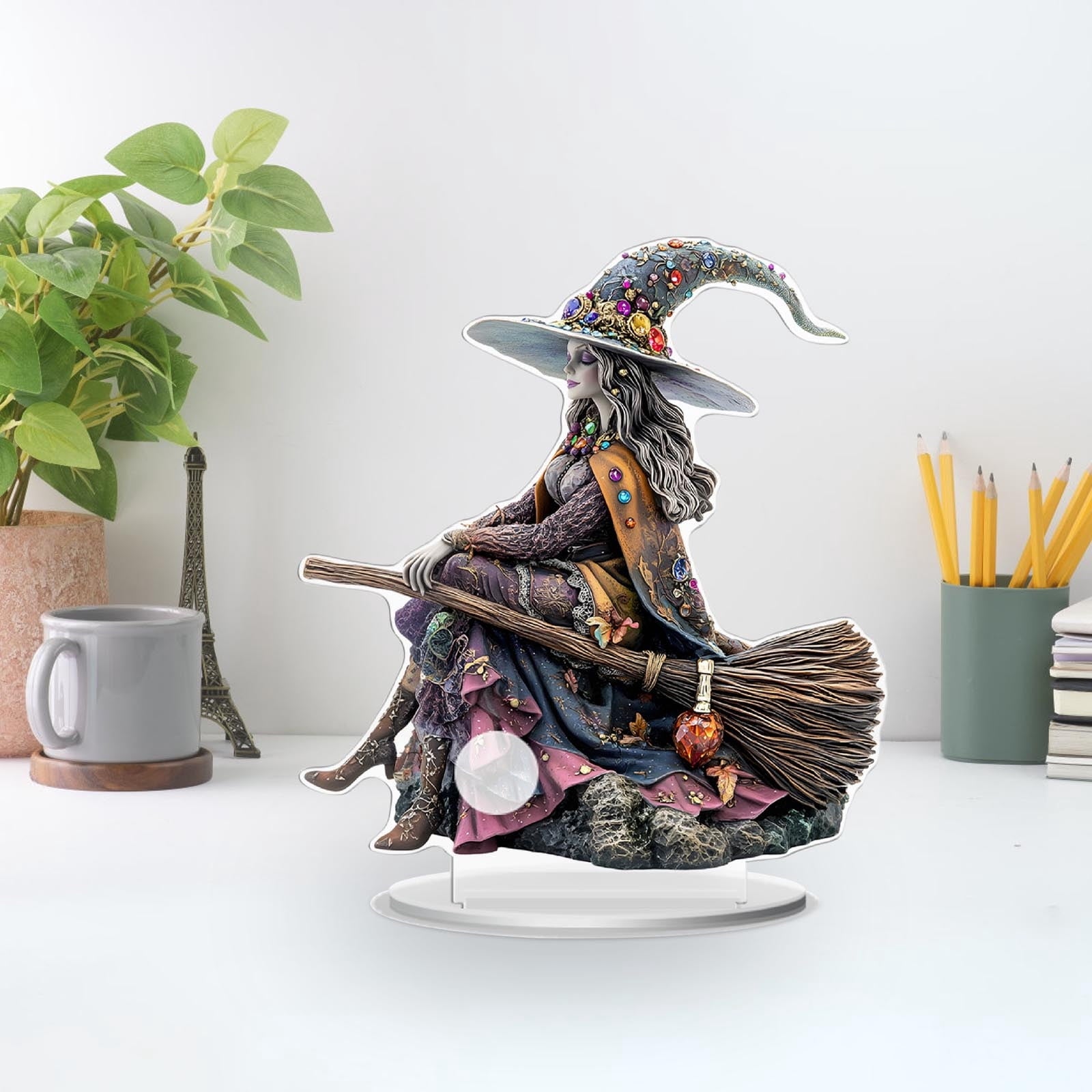 Elainilye Witch Acrylic Decor - Halloween Tabletop Figurine Home Decoration for Window Shelf Party Ornament
