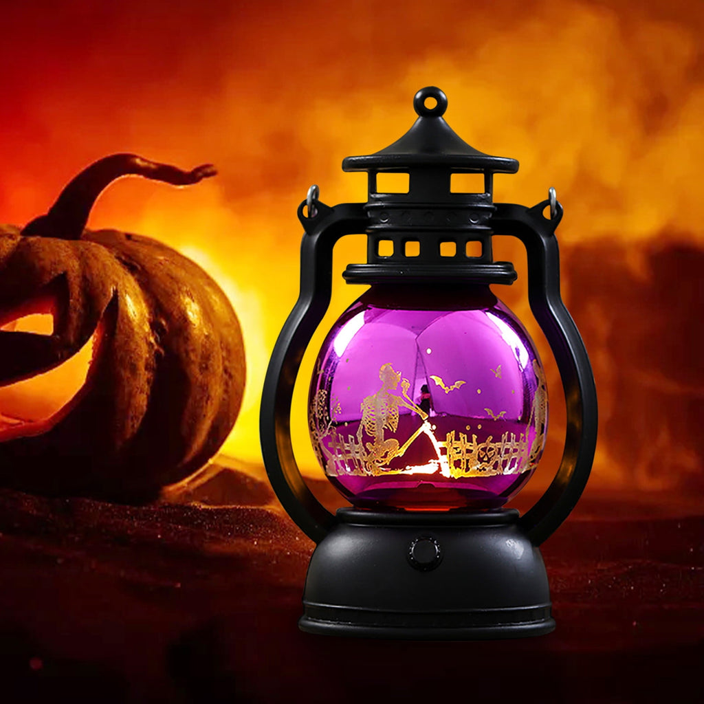 LHNFT Halloween Lantern Night Light, Vintage Oil Lamp Wall Light Outdoor, Battery Operated Hanging Lantern for Party Decor, Halloween Decorations Outdoor