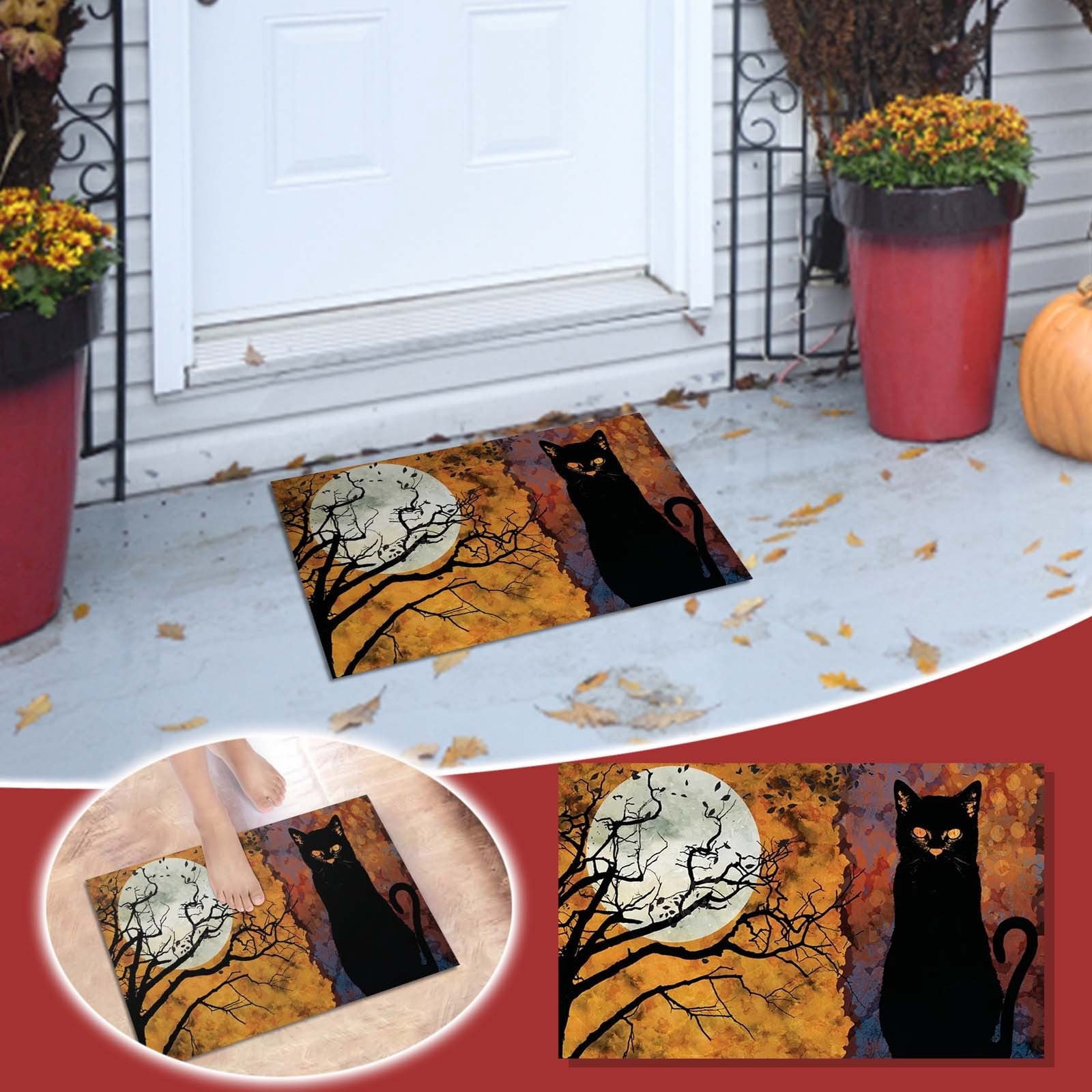 Wovilon Halloween Area Rug Doormat, Black Castle Front Door Mat Non Slip Rubber Backing, Happy Halloween Orange Indoor Outdoor Entrance Mats, Halloween Home Decor Outdoor Rug, 16 X 24 Inches