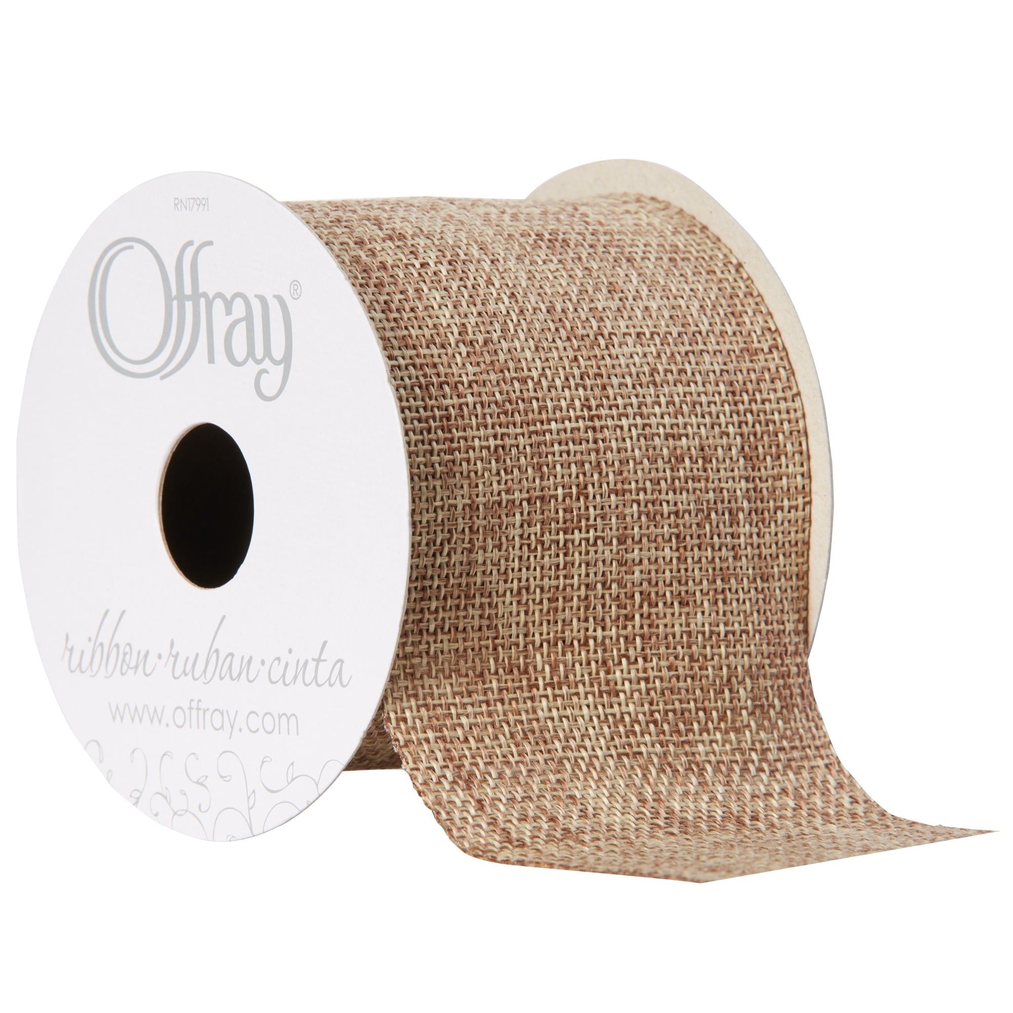 (2 pack) Offray Ribbon, Natural 2 1/2 inch Woven Burlap Woven Ribbon, 9 feet