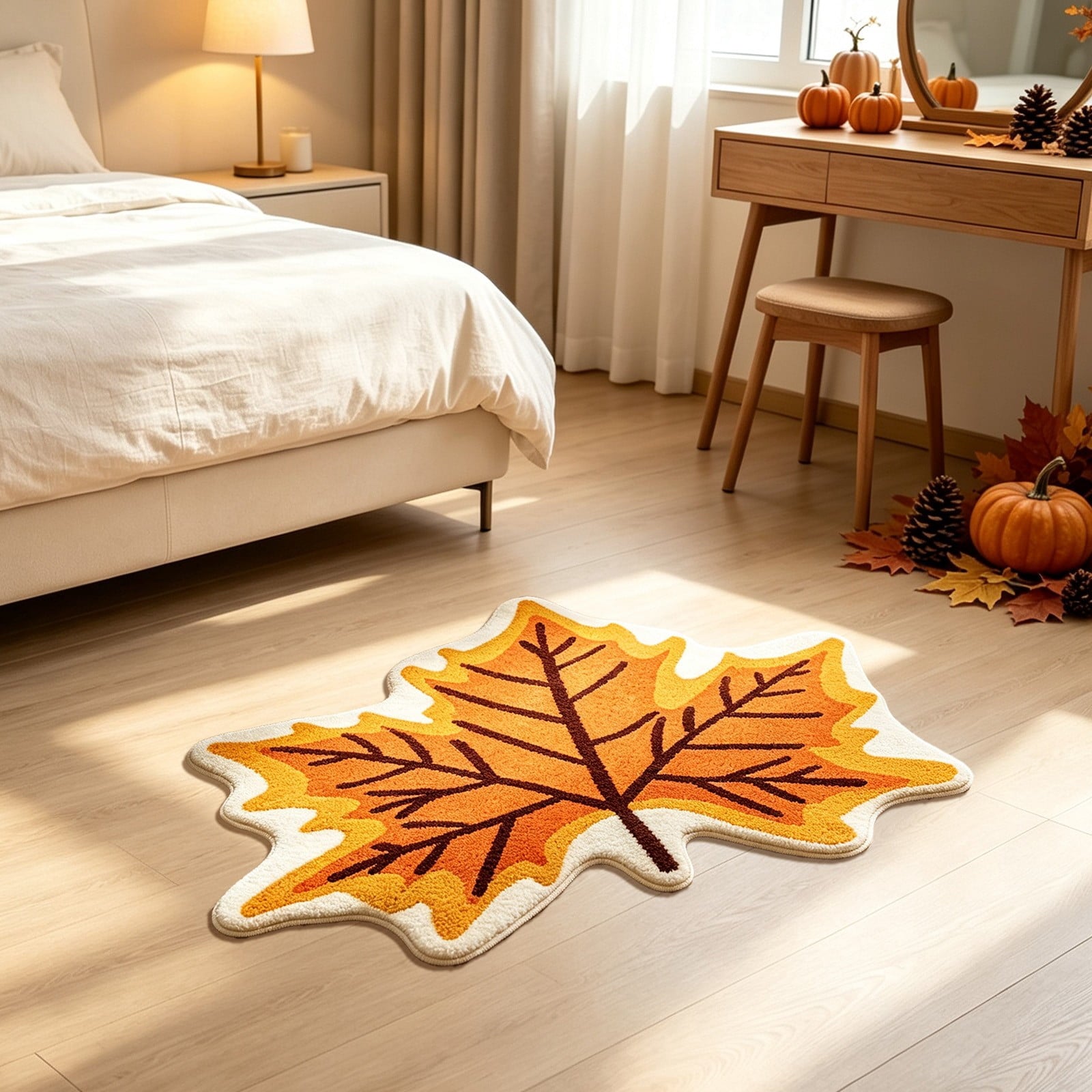 Fall Area Rug Maple Leaf Pumpkin Imitation Wool Mat 27.56x27.56in Polyester Skidproof & Soft for Living Room Bedroom Entryway Fall Doormat by MPOISVA