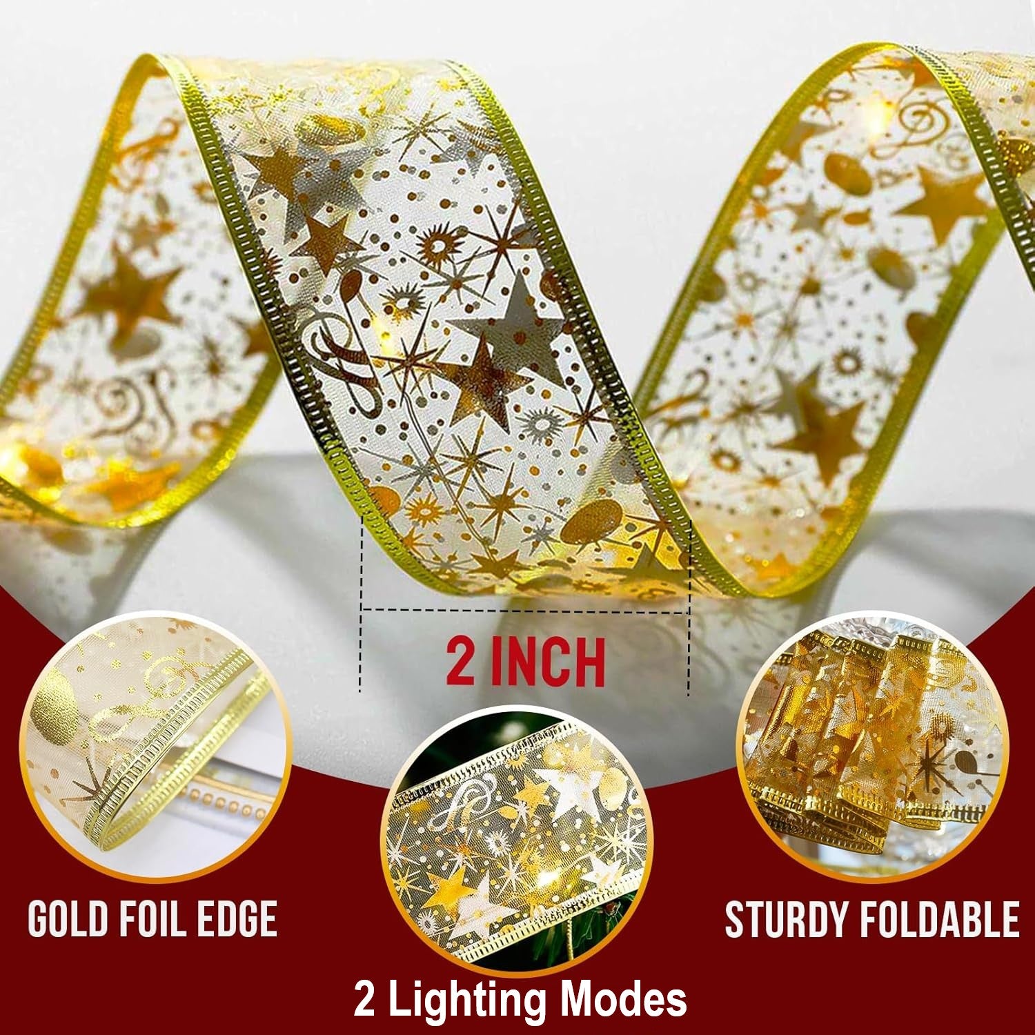 BN-LINK 33Ft Christmas String Lights with 2 Lighting Modes, 100 LED Ribbon Lights, Christmas Tree Decorations Battery Operated for Party Xmas