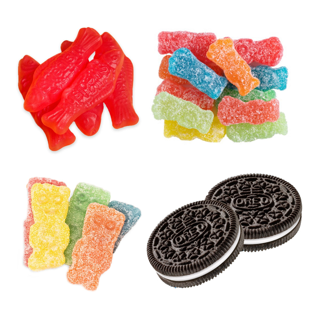 SOUR PATCH KIDS, SWEDISH FISH, and OREO Cookie & Candy Variety Pack, 130 Bags, Bulk Candy
