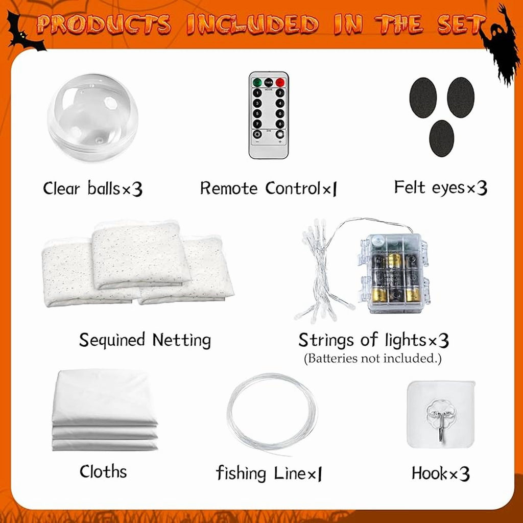 2-Pack Halloween Decorations Outdoor, Halloween Party Decorations Indoor, Ghost Decorations with Remote Control String Lights, Halloween Ghost Lights Suitable for Porch, Courtyard, Garden, Lawn
