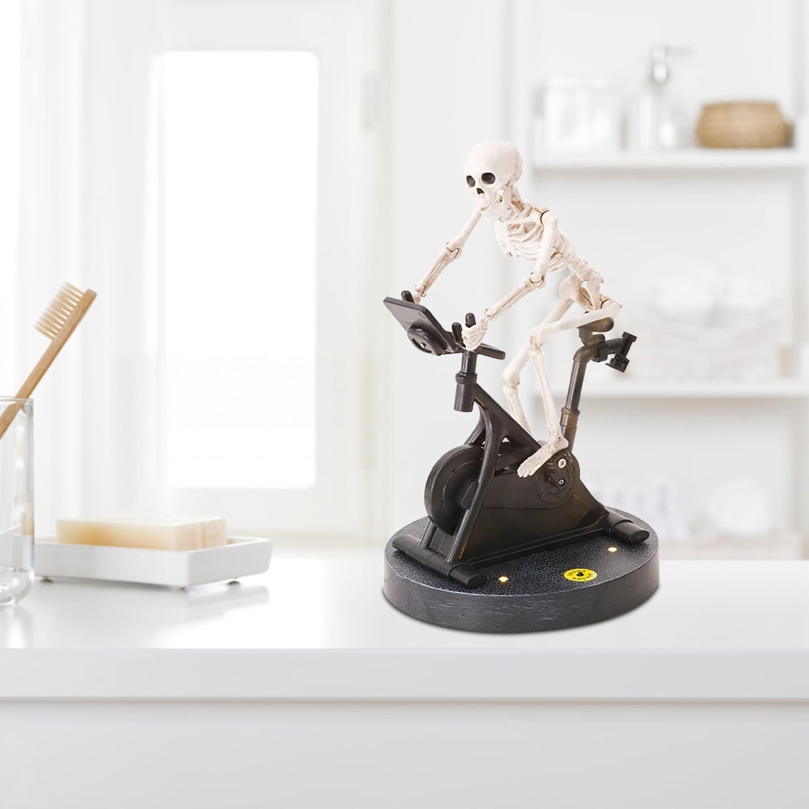 Coollooc Halloween Skeleton, Animated Skeleton Riding Bike 7.8x6 Funny Animatronic Skeleton on Spin Bike Halloween Ornaments, Resin Funny Animatronics Skeleton for Halloween Decor Novelty Gift