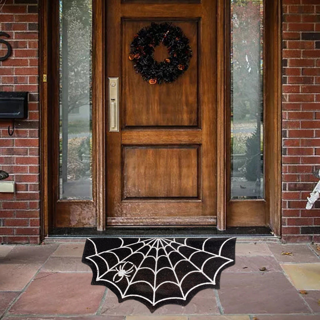 XinganshangM Spider-Web Welcome Doormat Outdoor-Entrance - Half-Circle-Door-Mat Non- Dark Artifical Coir Mats Halloween Decor