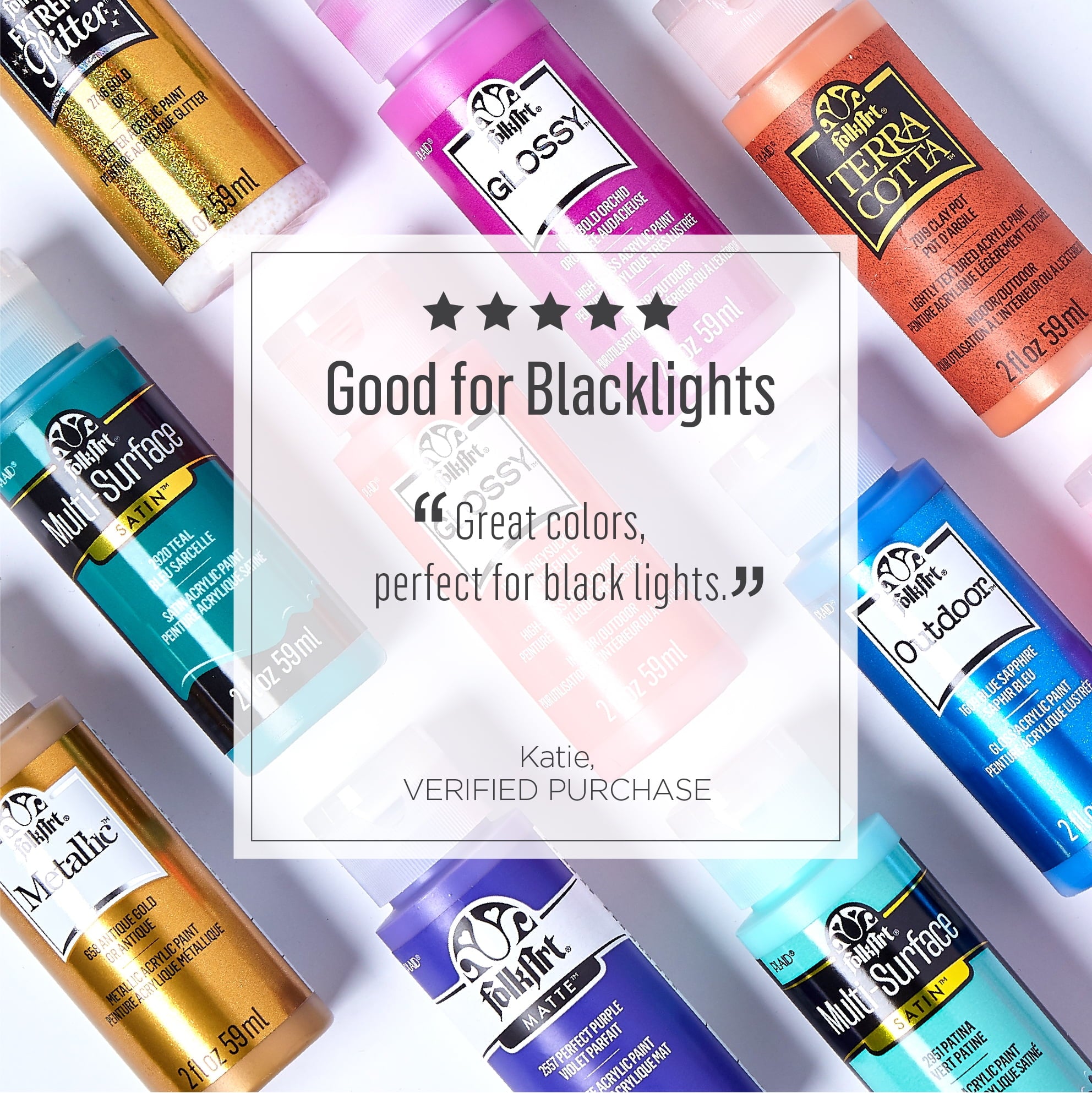 FolkArt Neon Blacklight Acrylic Craft Paint, Matte Finish, Blue, 2 fl oz