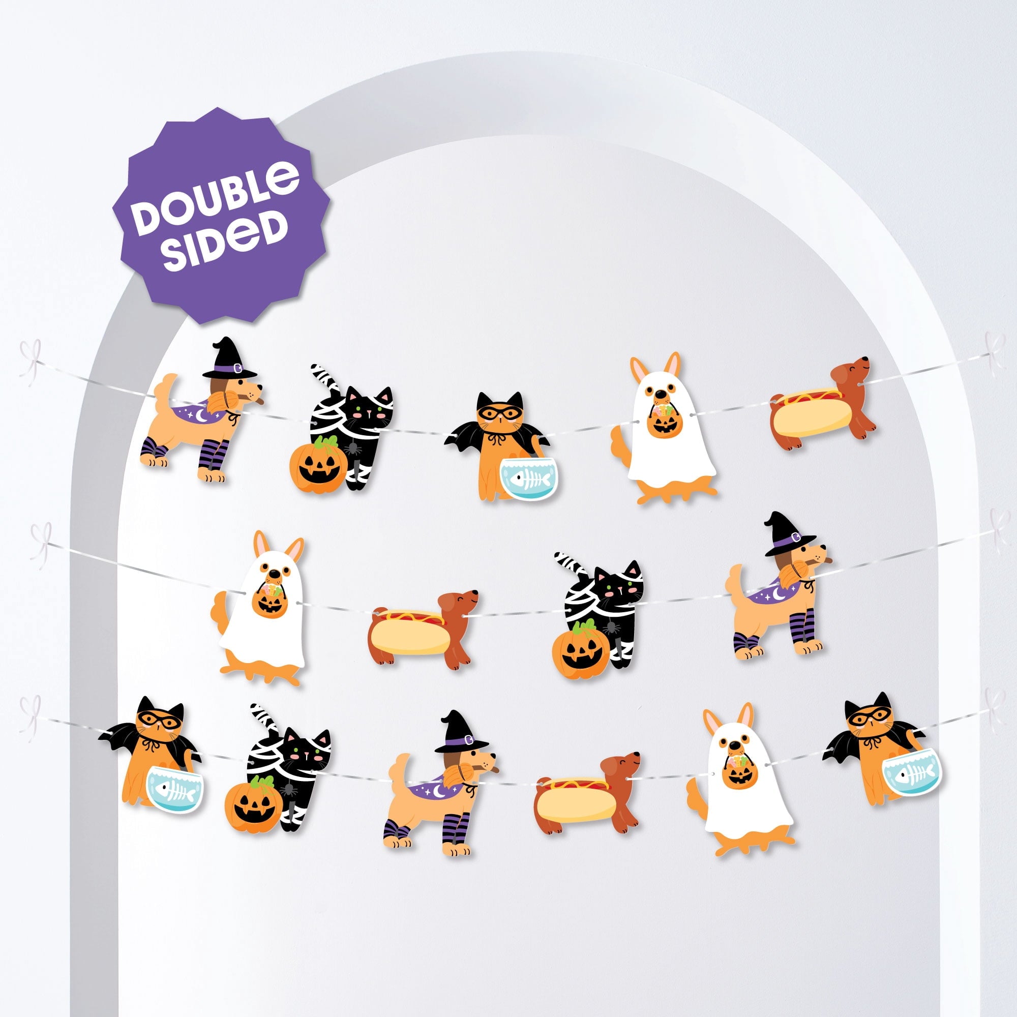 Big Dot of Happiness Halloween Pets Garland Banner, Cat and Dog Costume Party Decorations Backdrop, 30 Feet of Cord, 15 Paper Howlween Pet Shapes