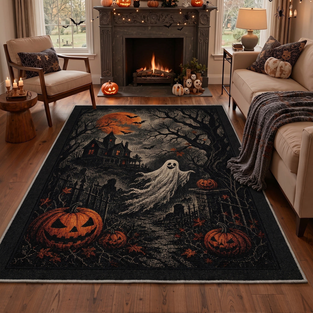 GENIMO 2'x3' Halloween Doormat, Washable Non Slip Soft Whimsical Cat Outdoor Door Mat for Front Door Covered Porch Patio Entryway, Vintage Black