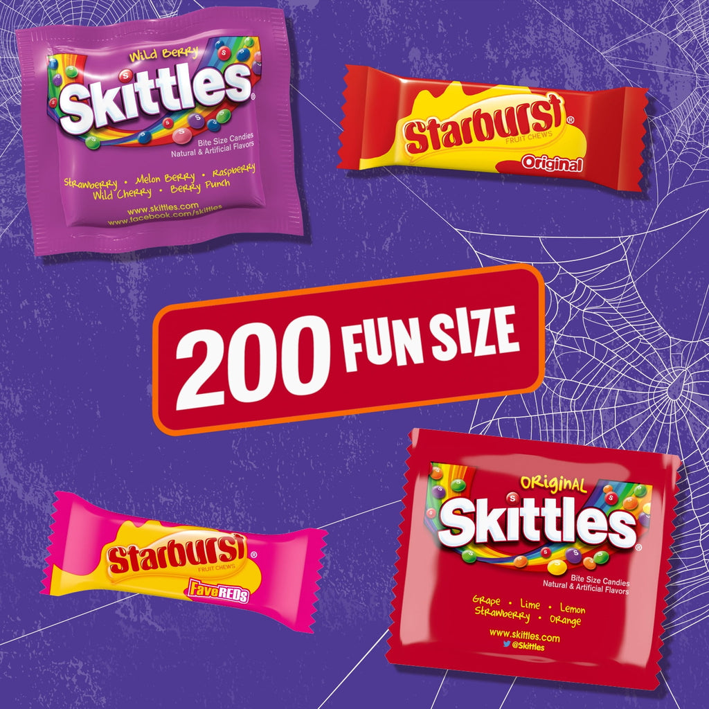 Skittles & Starburst Fun Size Chewy Halloween Candy Variety Pack - 200 Ct Bulk Bag