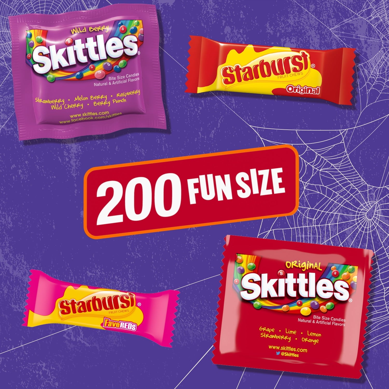 Skittles & Starburst Fun Size Chewy Halloween Candy Variety Pack - 200 Ct Bulk Bag