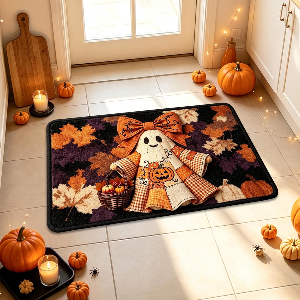 Halloween Doormat Ghost Bath Mat 23.6x15.7in Secure-Grip Absorbent Soft Faux Fur Rug for Bathroom Bedroom Living Room Decor by OVFUIZ