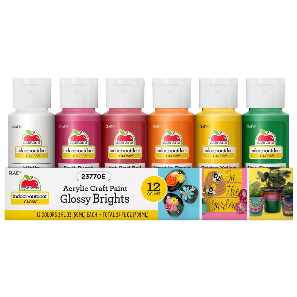 Apple Barrel Gloss Acrylic Craft Paint Set, 2 fl oz, Glossy Brights, 12 Piece