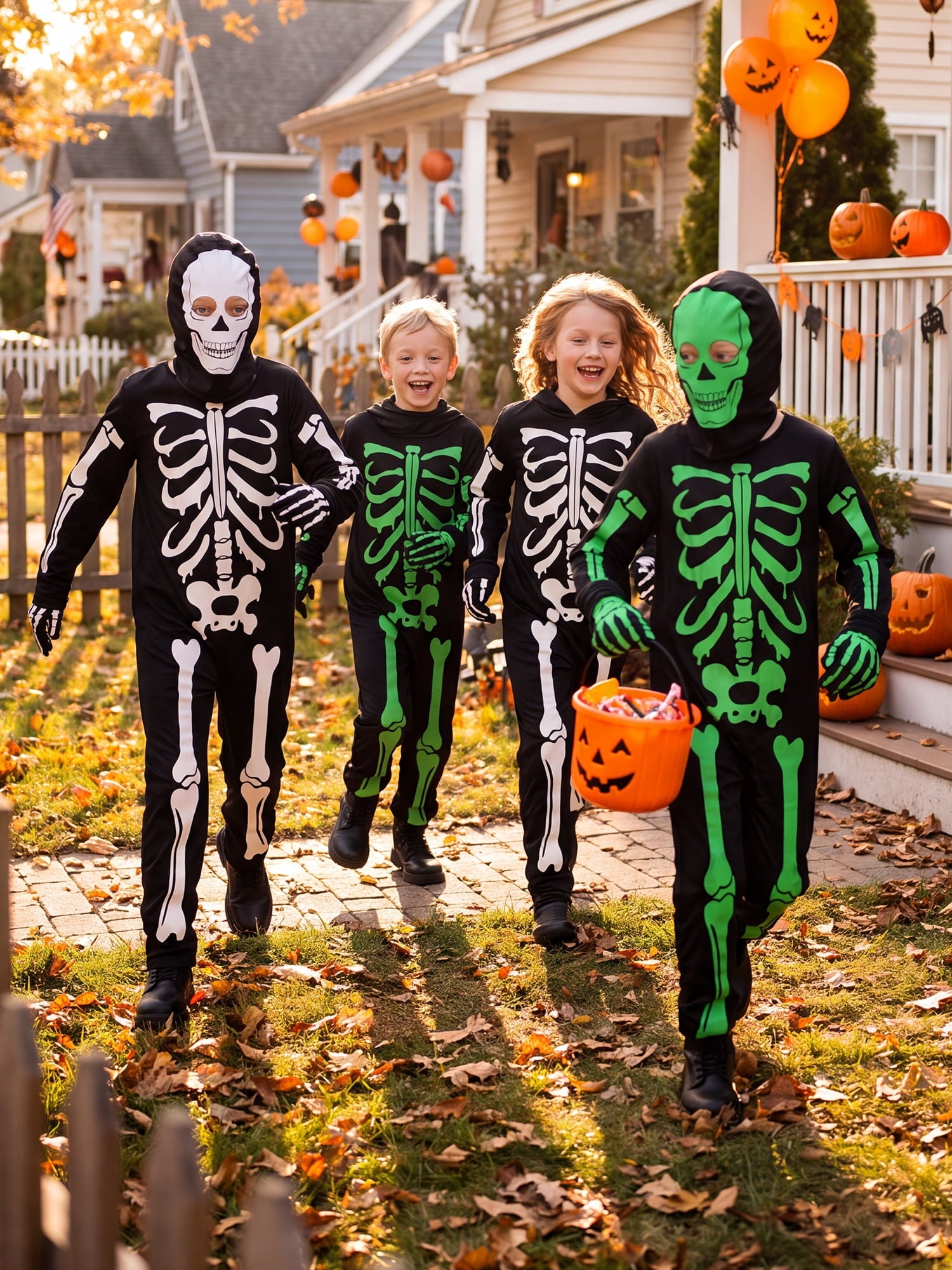 Kids Boys Halloween Skeleton Costume Glowing in The Dark with Mask Gloves Fancy Dress Outfit Green 4-12 Years