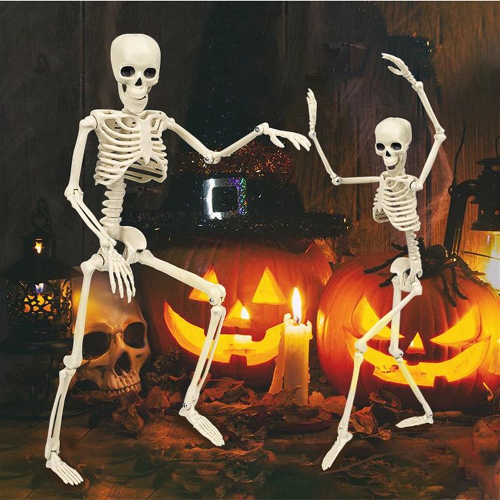 Qocolcyl 2 Pack Halloween Skeleton Lights Decorations, Halloween Candles Lamp Decoration Ornament Indoor Outdoor, Halloween Scary Decor for Home Room Table Outside Yard Lawn Garden Party Supplies