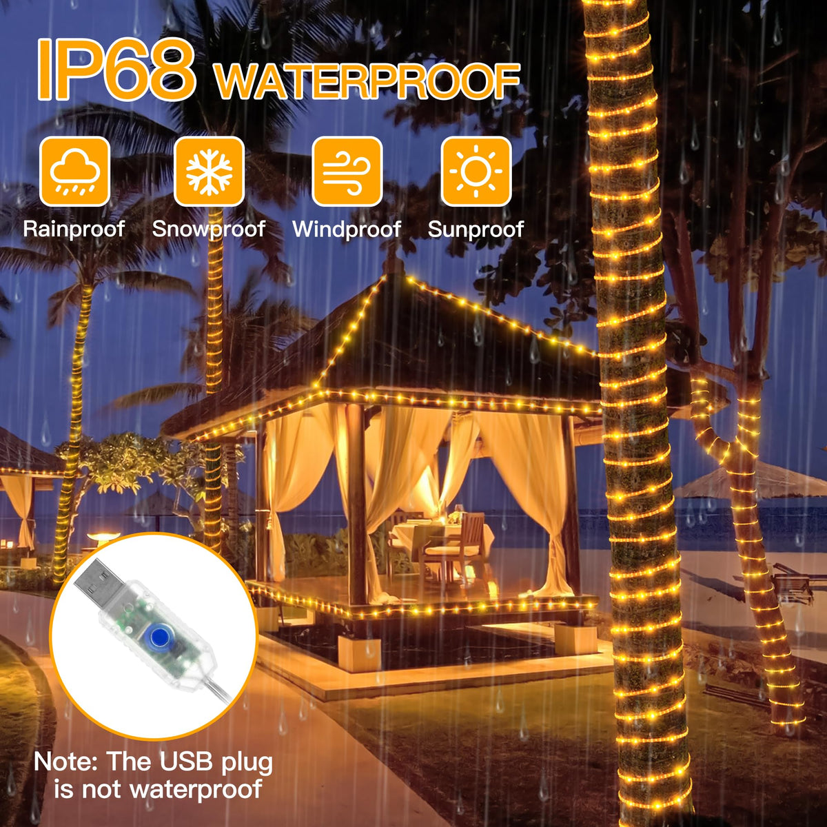 39FT 100 LEDs Rope Lights, 16 Colors Changing Lights with Remote, USB Powered Clear Tube Fairy Light Waterproof for Wedding Christmas Party Indoor Outdoor Decorations