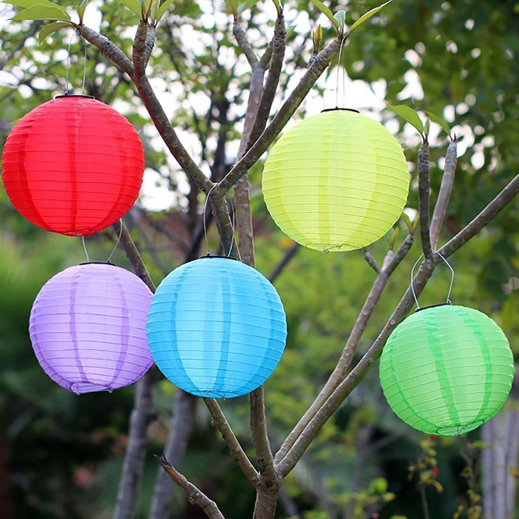 POPUQS White Solar Powered Outdoor Hanging Lanterns, Chinese Traditional 12 Inch