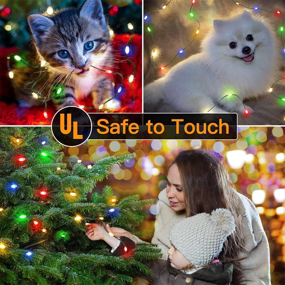 IC ICLOVER Christmas Tree String Lights Decorations with Ring Smart APP, 200 LED Waterfall Lights IP65 Waterproof Multi-Modes with Remote Color Changing Lights for Wedding Yard Party Home Holiday