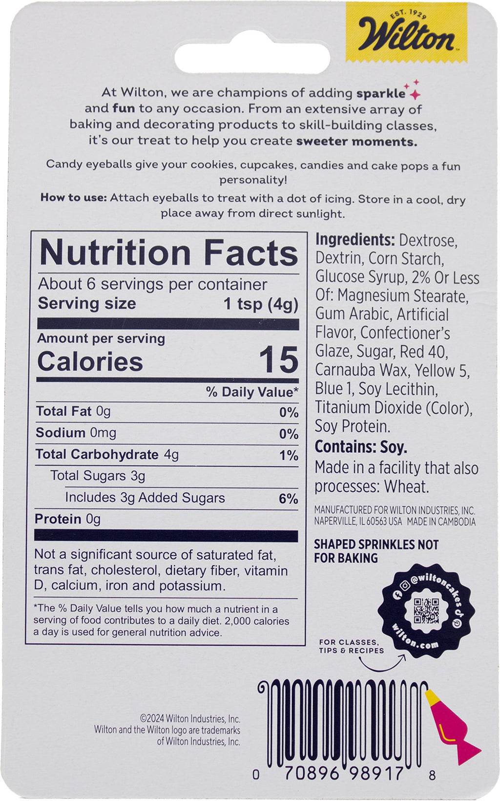 Wilton Edible Candy Eyeball Sprinkles Halloween Googly Eyes Black & White 2.75 oz.