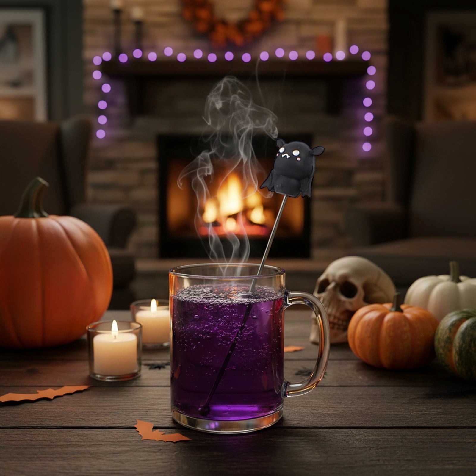 Stainless Steel Mixing Spoon for Cocktails – Halloween Barware, 304 Food - Grade Stirring Rod with Ghost, Witch Hat, Bat & Pumpkin Designs,Orange