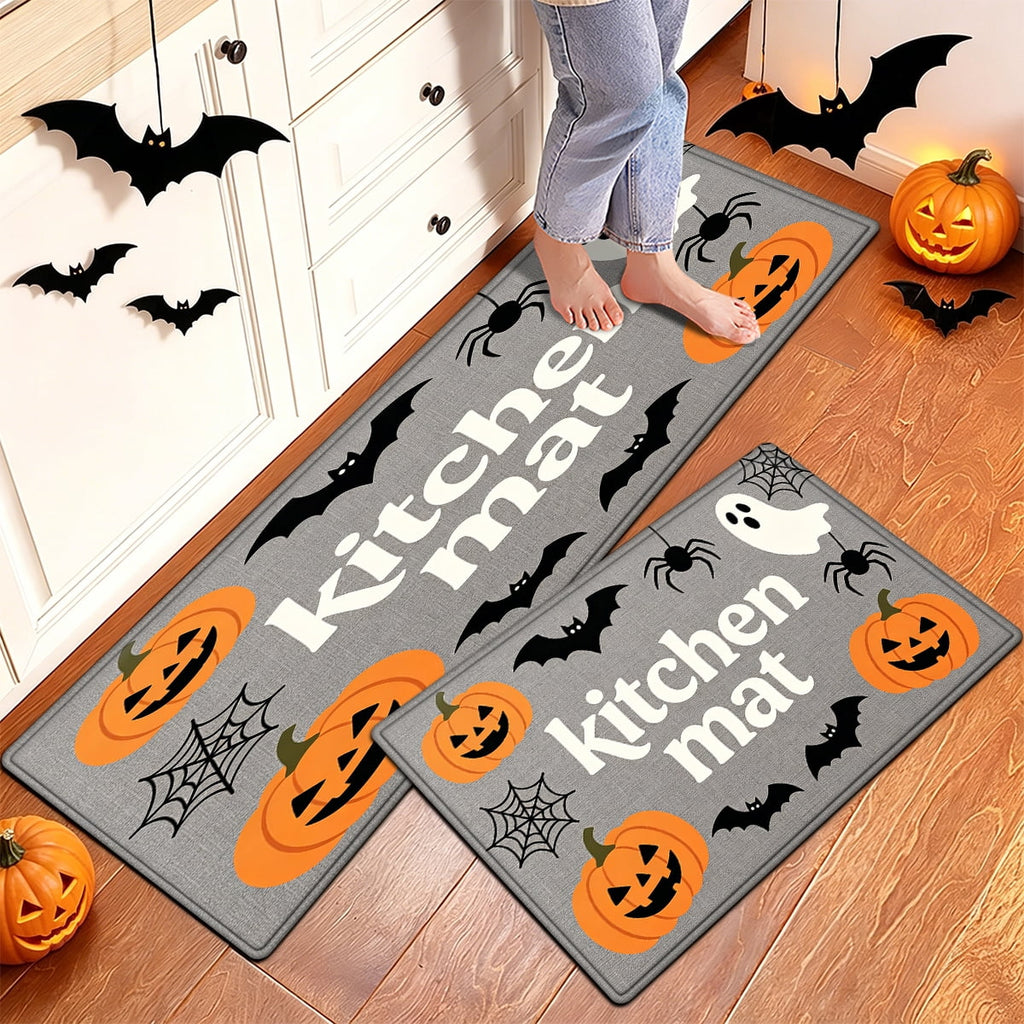 YIMEIS Halloween Pumpkin Lanterns 3Pcs Flannel Mat and Kitchen Rugs Set,Soft Non-slip,Perfect for Home Bathroom
